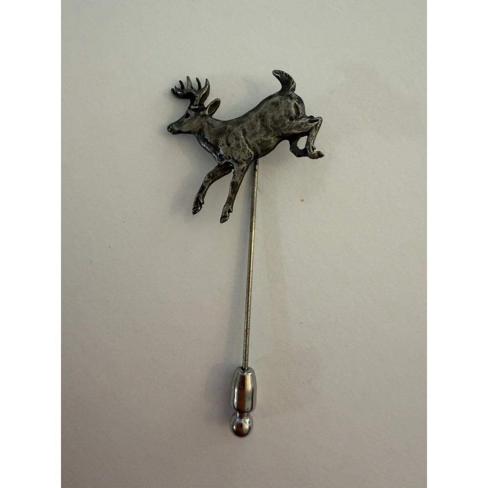 Vintage Sid Bell Tully NY Jumping Deer Tie Tack/Hat Pin Sterling Silver